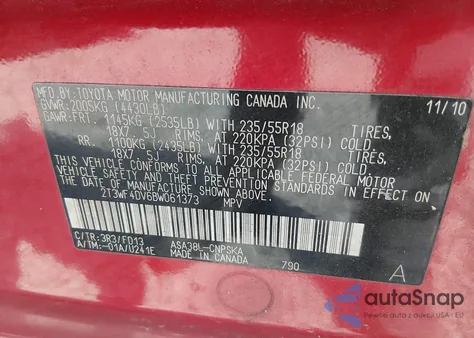 2011 Toyota Rav4 Sport z USA, uszkodzony, nr VIN 2T3WF4DV6BW061373